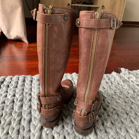Authentic Frye Veronica buckled tall brown leather boots size 7 US - Picture 3 of 8